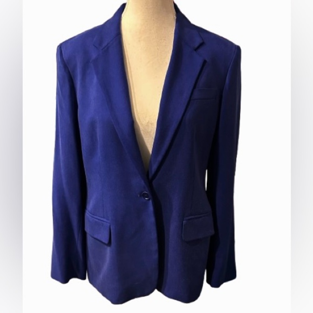 100% Silk Ralph Lauren 10P Petite Blue Blazer Jacket Designer Medium Vintage